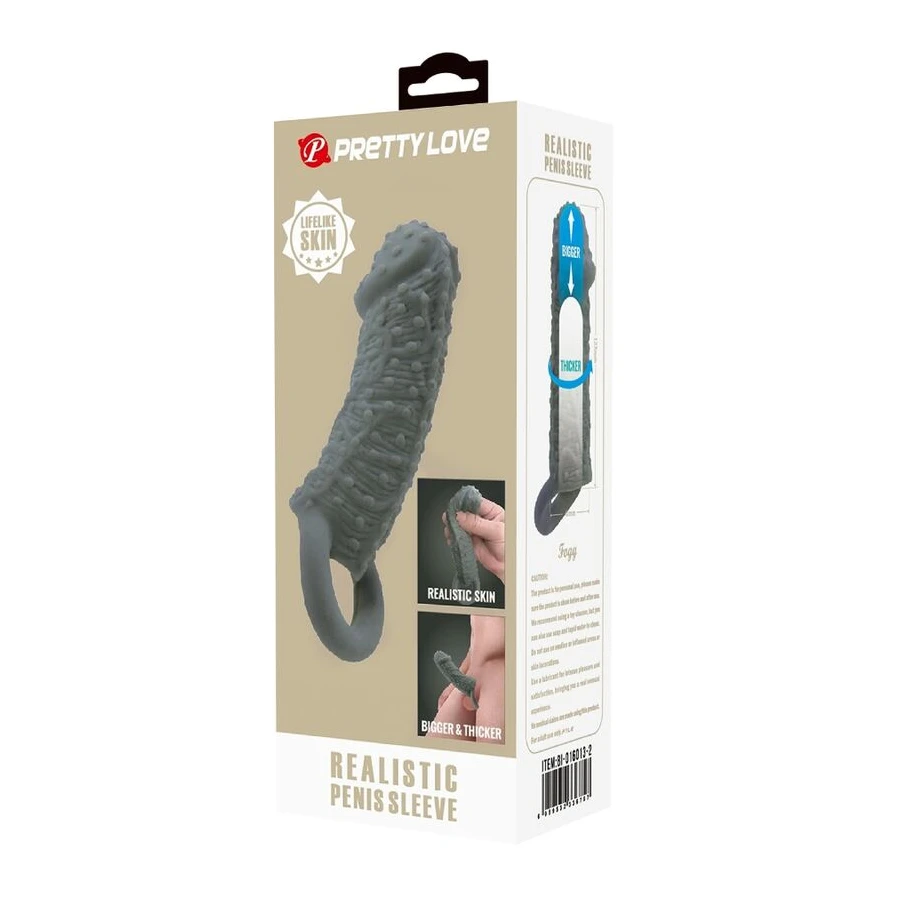 PRETTY LOVE - MODELLO REALISTICO DI INGRANDIMENTO E MANICA DI RITARDO PER IL PENE 2 GRIGIO
